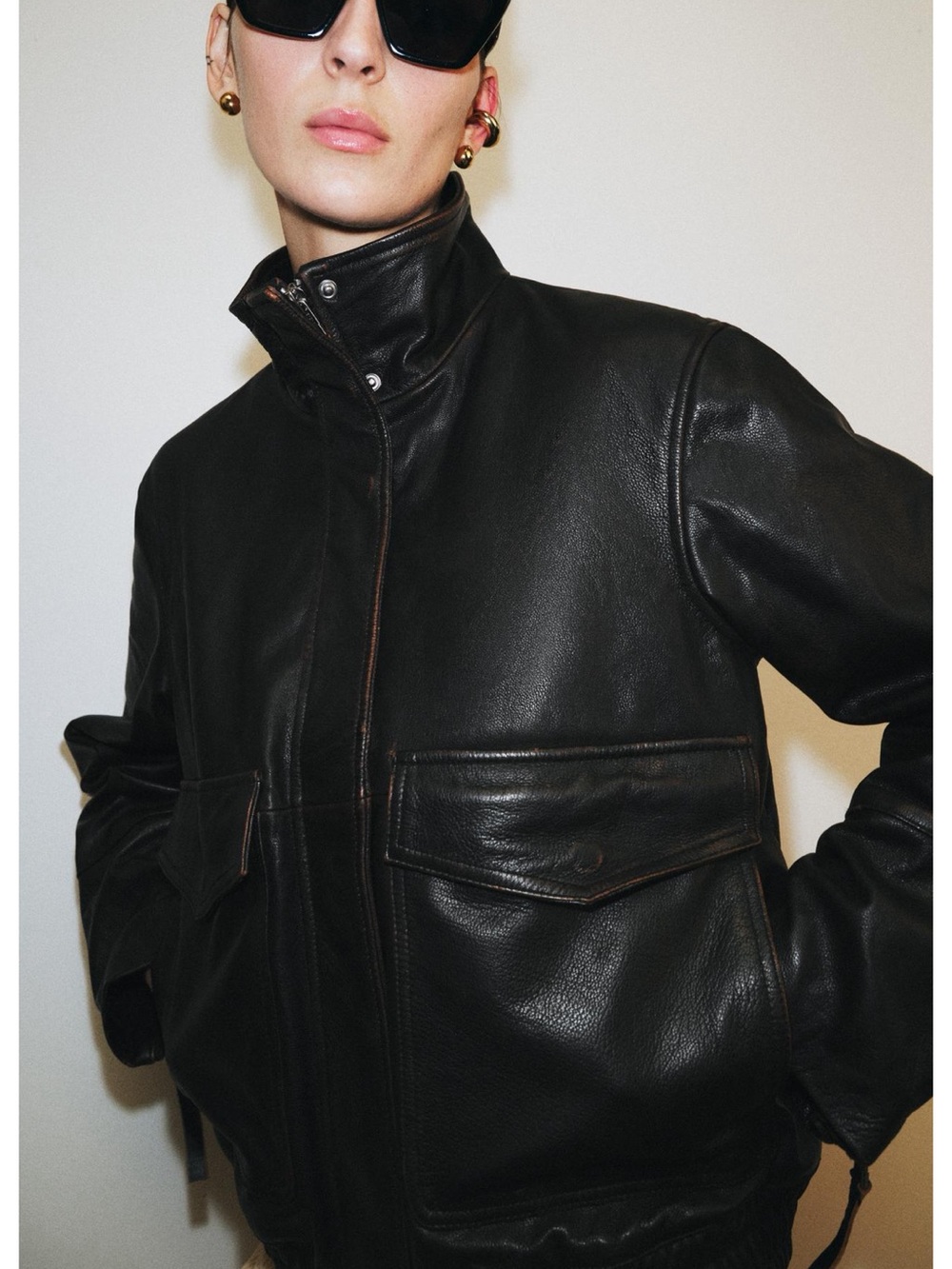 Zara 100% LEATHER BOMBER JACKET ZW COLLECTION LIMITED EDITION